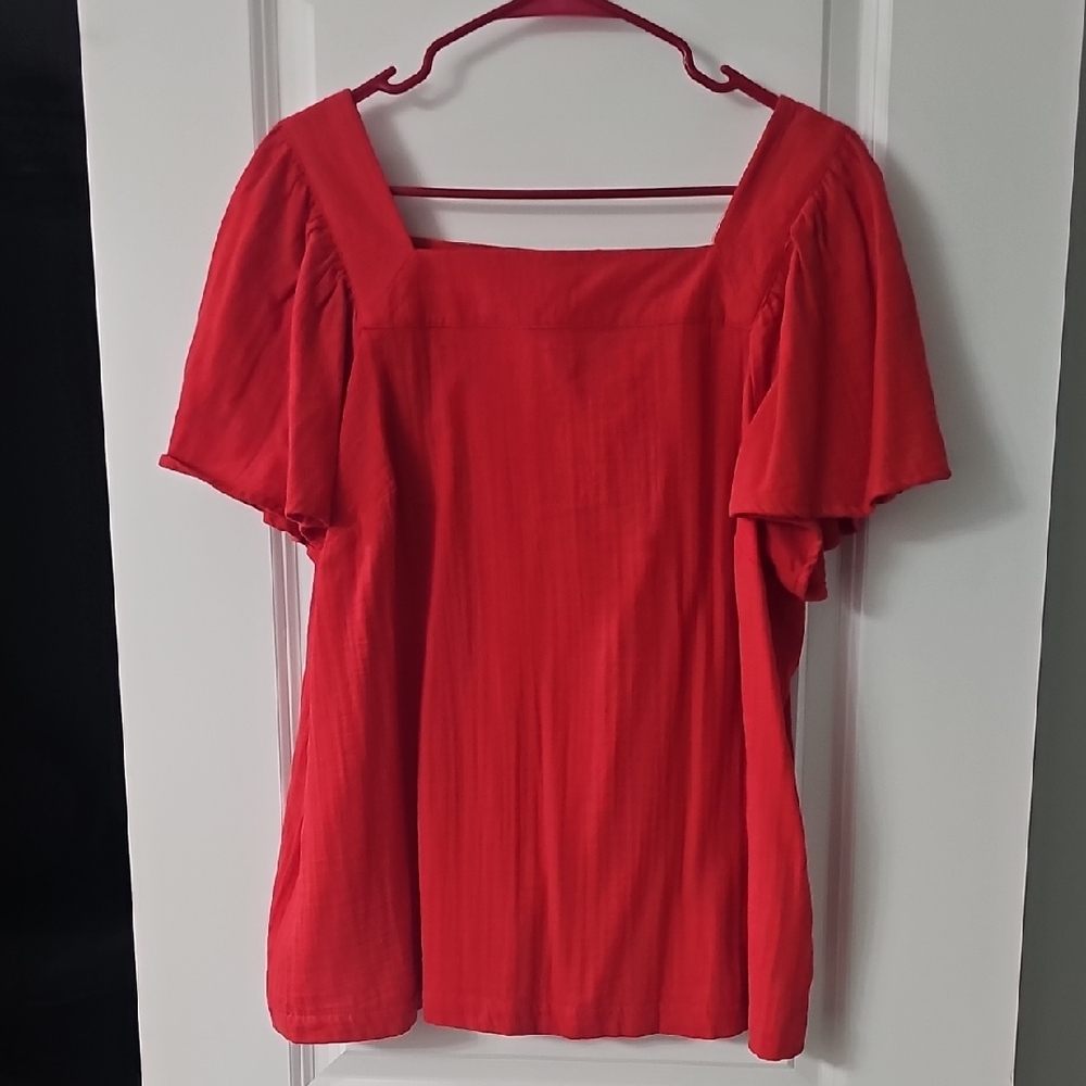 Ava & Viv Bold Red Square Neck Blouse